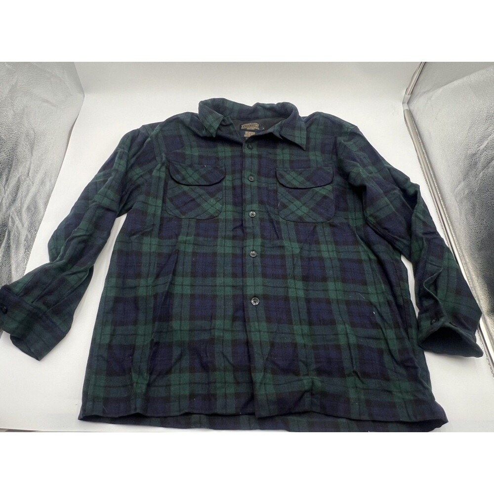 Pendleton Original Board Shirt Mens L Wool Black Watch Tartan Plaid Button Up